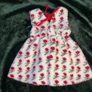 Floral Fleece Baby Dress with Red Accents